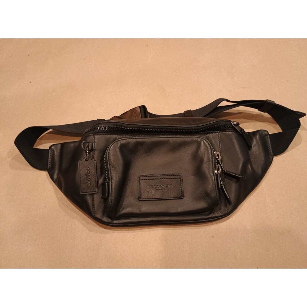Coach Track Belt Bag Fanny Pack In Black Leather C2716 Waist Pack